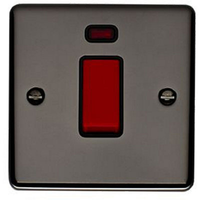 1 Gang Single 45A Cooker Switch & Neon - BLACK NICKEL & BLACK TRIM Rocker DP