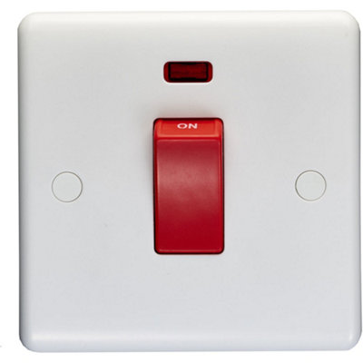 1 Gang Single 45A DP Cooker Switch & Neon - WHITE & RED Rocker Oven Appliance