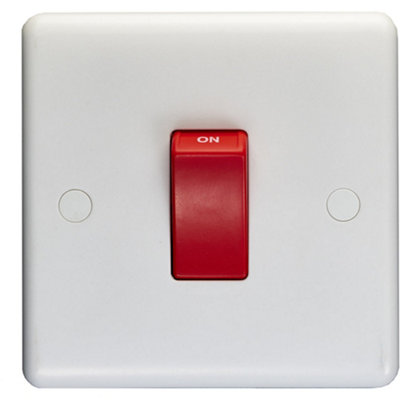 1 Gang Single 45A DP Cooker Switch - WHITE PLASTIC RED Rocker Oven Appliance