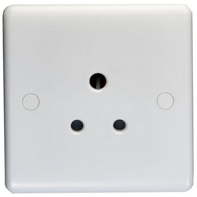 1 Gang Single 5A Unswitched UK Plug Socket - WHITE PLASTIC Wall Power Outlet