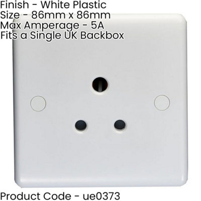 1 Gang Single 5A Unswitched UK Plug Socket - WHITE PLASTIC Wall Power Outlet
