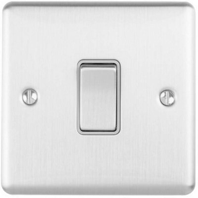 1 Gang Single INTERMEDIATE Light Switch SATIN STEEL & Grey 10A Metal Rocker