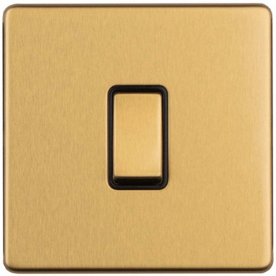 1 Gang Single Light Switch SCREWLESS SATIN BRASS 2 Way 10A Metal Rocker Slim