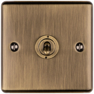 1 Gang Single Retro Toggle Light Switch ANTIQUE BRASS 10A 2 Way Lever ...