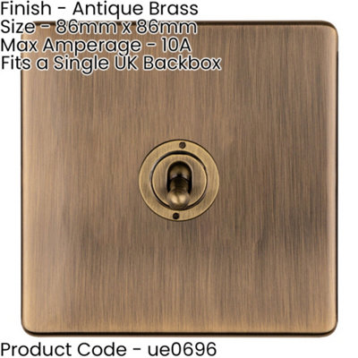 1 Gang Single Retro Toggle Light Switch SCREWLESS ANTIQUE BRASS 10A 2 Way Lever