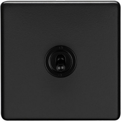 1 Gang Single Retro Toggle Light Switch SCREWLESS MATT BLACK 10A 2 Way Lever