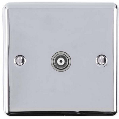 1 Gang Single TV Coaxial Aerial Socket - CHROME & GREY Female Wall Plate Outlet