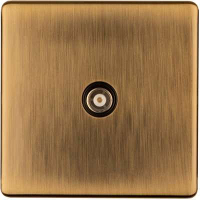 1 Gang Single TV Coaxial Aerial Socket SCREWLESS ANTIQUE BRASS Female ...