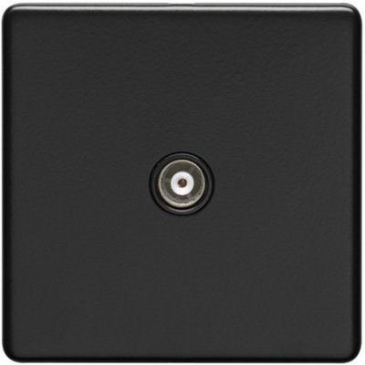 1 Gang Single TV Coaxial Aerial Socket SCREWLESS MATT BLACK Female Wall Plate