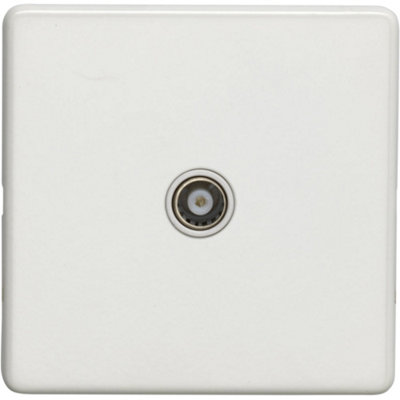 1 Gang Single TV Coaxial Aerial Socket SCREWLESS MATT WHITE Female Wall Plate