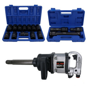 1 in Drive Anvil Air Impact Wrench Gun 2200Nm 12 Sockets and Extensions