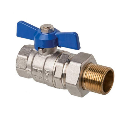 1 Inch BSP Heavy Duty Plumbing Ball Valve Blue Butterfly Handle FxM