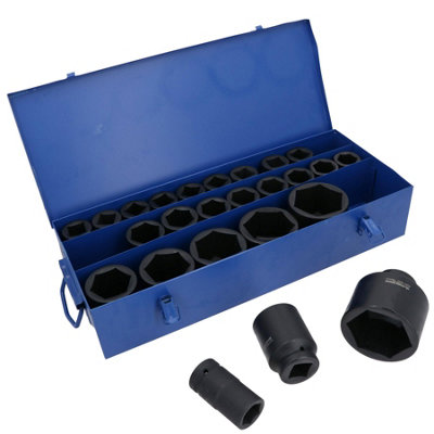 1 Inch Drive Double Deep Metric Impact Sockets Single Hex 17 - 75mm 25pc