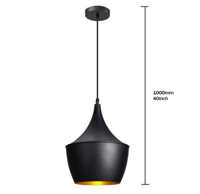 1-Light E27 Black Industrial Pendant Lamp Retro Hanging Lamp Height Adjustable Ceiling Lighting