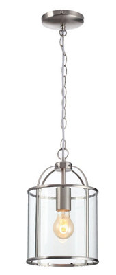 1 Light Satin Nickel Circular Hanging Hall Ceiling Lantern Light with