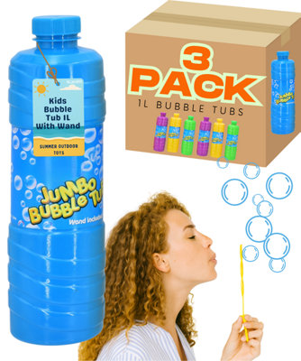 1 Litre Bubble Solution Refill Bottle with Wand - Large Bubbles - 3 Pack