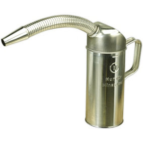 1 Litre Metal Measuring Jug with Flexible Spout - Tin Plated - Pouring Handle