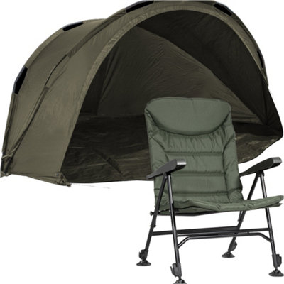 1 Man Waterproof Carp Fishing Bivvy Tent & Adjustable Reclining Camp Chair Set