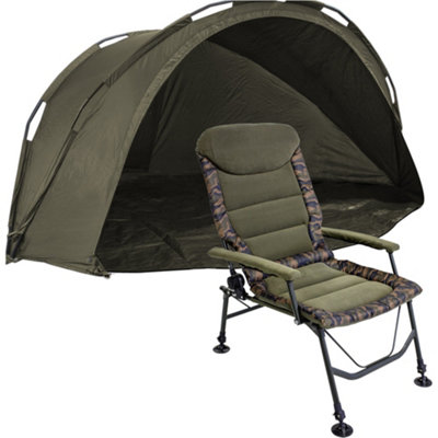 1 Man Waterproof Carp Fishing Bivvy Tent & Reclining Height Adjustable Chair Set