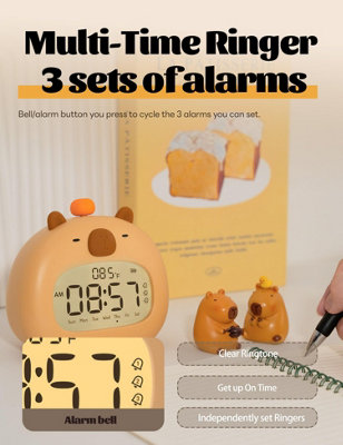 1 Pack Capybara Children's Alarm Clock with LED Night Light, Adjustable ...