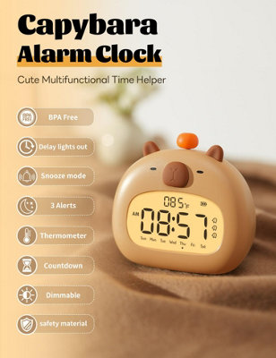 1 Pack Capybara Children's Alarm Clock with LED Night Light, Adjustable ...