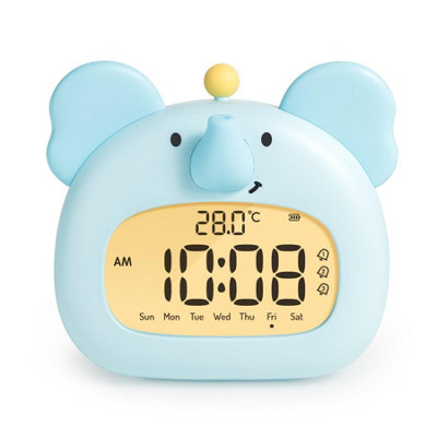 1 Pack Children's elephant alarm clock with night light, 3.15-inch ...