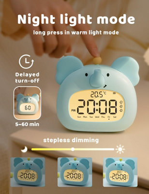 1 Pack Children's elephant alarm clock with night light, 3.15-inch ...