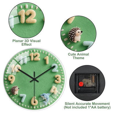 1 Pack Children's Wall Clock, 30cm Animal Pattern Decorative Silent ...