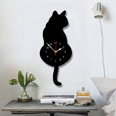 1 Pack Creative acrylic cat wall clock with tail pendulum (42 cm x 18 ...