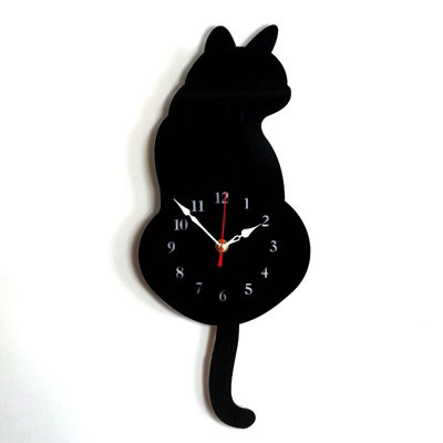 1 Pack Creative black acrylic cat wall clock (42 cm x 18 cm) with ...