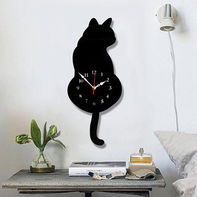 1 Pack Creative black acrylic cat wall clock (42 cm x 18 cm) with ...