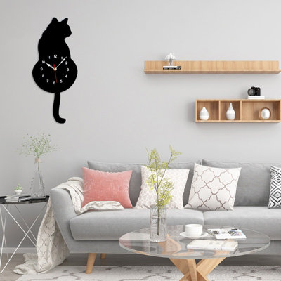 1 Pack Creative black acrylic cat wall clock (42 cm x 18 cm) with ...