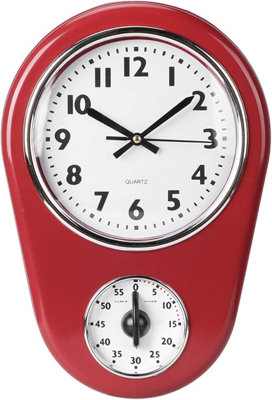 1 Pack Kitchen Wall Clock, Vintage Red Hanging Timer for Home, Bedroom ...