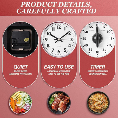 1 Pack Kitchen Wall Clock, Vintage Red Hanging Timer for Home, Bedroom ...