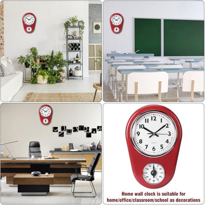 1 Pack Kitchen Wall Clock, Vintage Red Hanging Timer for Home, Bedroom ...