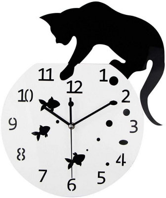 1 Pack Naughty Cat Silent Wall Clock, Modern Acrylic Quartz for Home ...