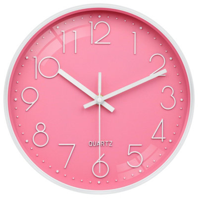 1 Pack Pink Wall Clock 30cm Silent No Ticking Battery Operated Modern ...