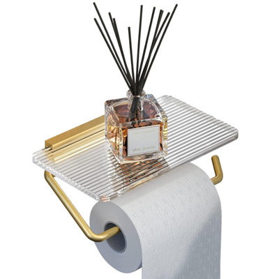 1 Pack Toilet paper holder with wall shelf - Acrylic and gold aluminum ...
