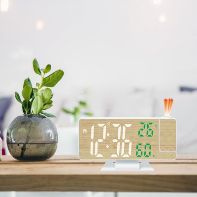 1 Pack Wooden LED Alarm Clock with Projection Display: Time ...