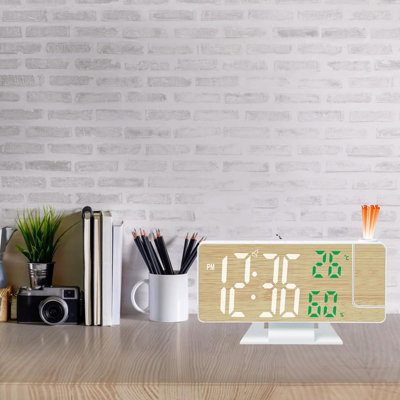 1 Pack Wooden LED Alarm Clock with Projection Display: Time ...
