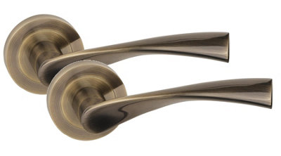 1 Pair Astrid Design Door Handles Antique Brass Finish - Golden Grace