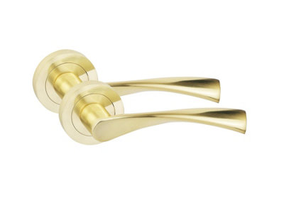 1 Pair Astrid Design Door Handles Satin Brass Finish - Golden Grace