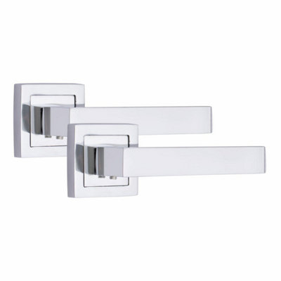 1 Pair Delta Design Door Handles Square Rose Polished Chrome Finish