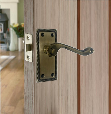 1 Pair Georgian Latch Internal Handle Antqiue Brass Finish 107 x 48mm ...