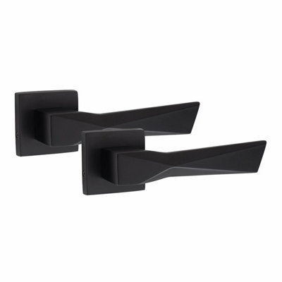 1 Pair Modern Aura Design Matt Black Premium Door Handles Square Rose - Golden Grace