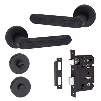 1 Pair Modern Lima Design Matt Black Premium Bathroom Door Handles Round Rose - Golden Grace