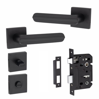 1 Pair Modern Lima Design Matt Black Premium Bathroom Door Handles Square Rose - Golden Grace Price Comparisons | Compare The Build