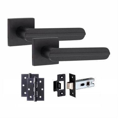 1 Pair Modern Lima Design Matt Black Premium Door Handles Square Rose 3" Ball Bearing Hinges and 2.5" Tubular Latch - Golden Grace Price Comparisons | Compare The Build