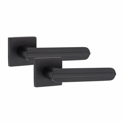 1 Pair Modern Lima Design Matt Black Premium Door Handles Square Rose - Golden Grace Price Comparisons | Compare The Build