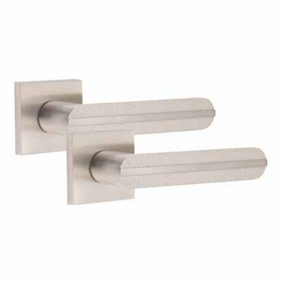 1 Pair Modern Lima Design Satin Nickel Premium Door Handles Square Rose - Golden Grace